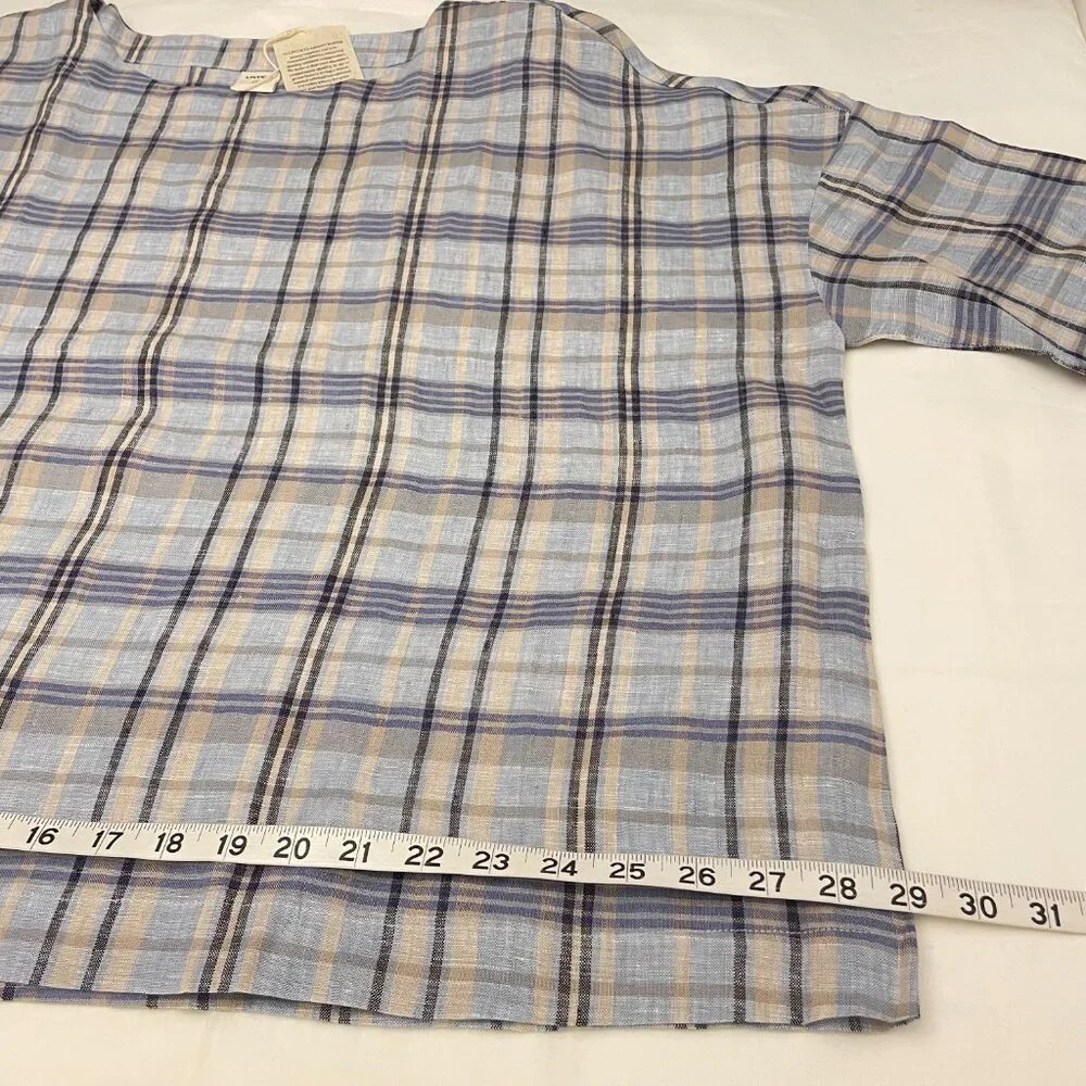 Lintico Aurora Linen Gingham Checked Boatneck 3/4 Sleeve Top - Picture 10 of 12